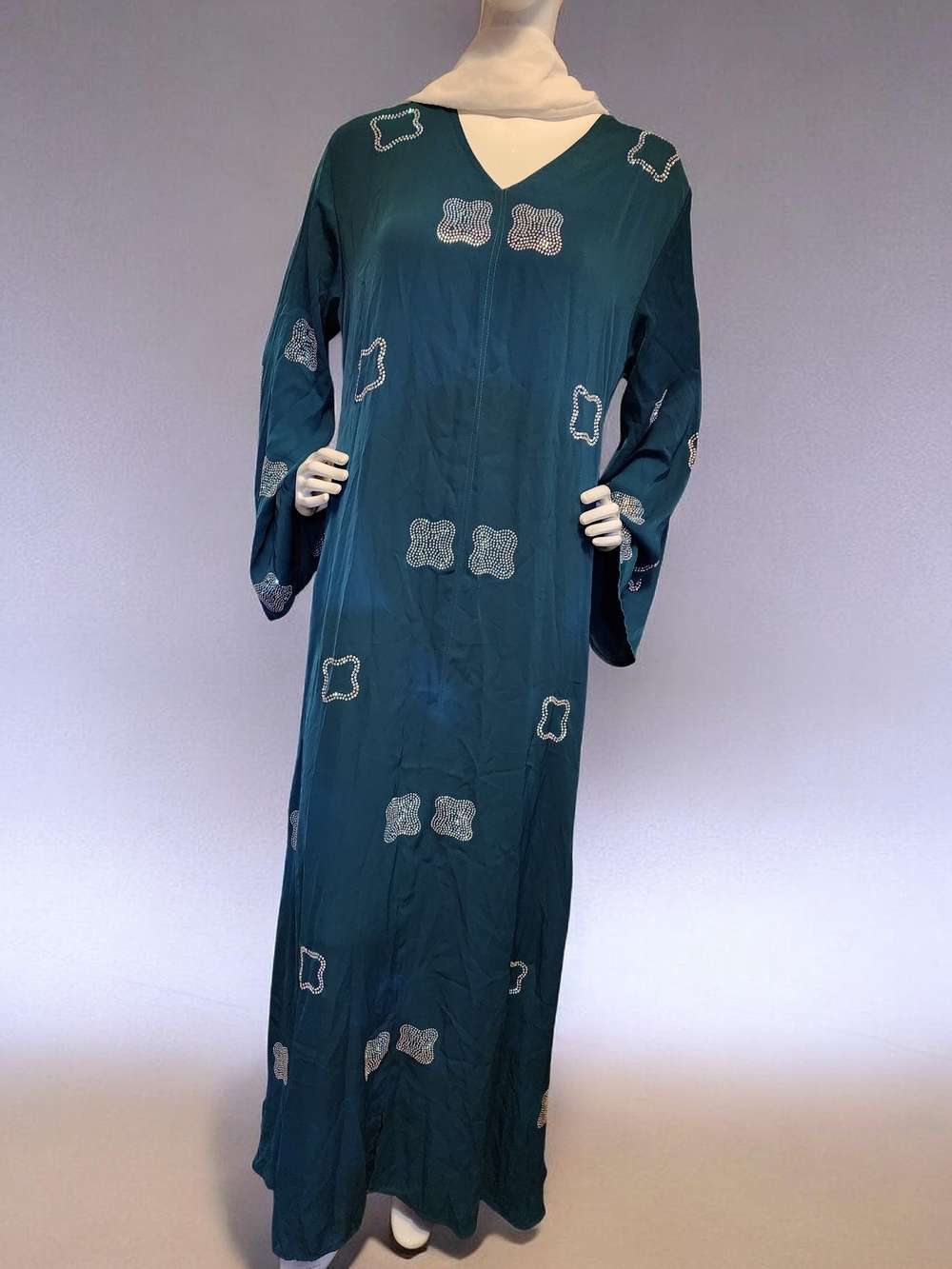 Teal Embellished Long Sleeve Maxi Dress